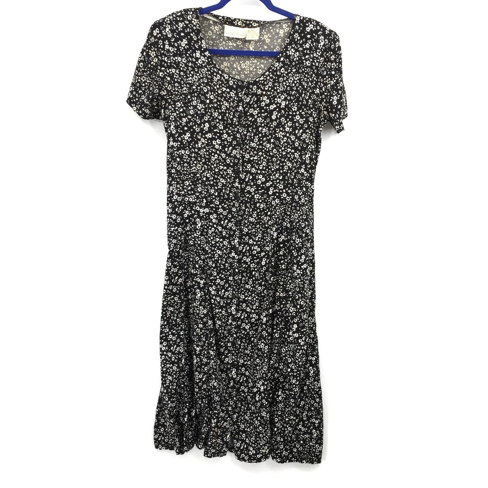 Passports pier 1 import vintage dark romantic floral button front dress grunge L